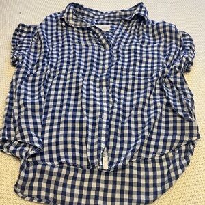 American Eagle Outfitters High-Low Blue and White Checkered Button Up